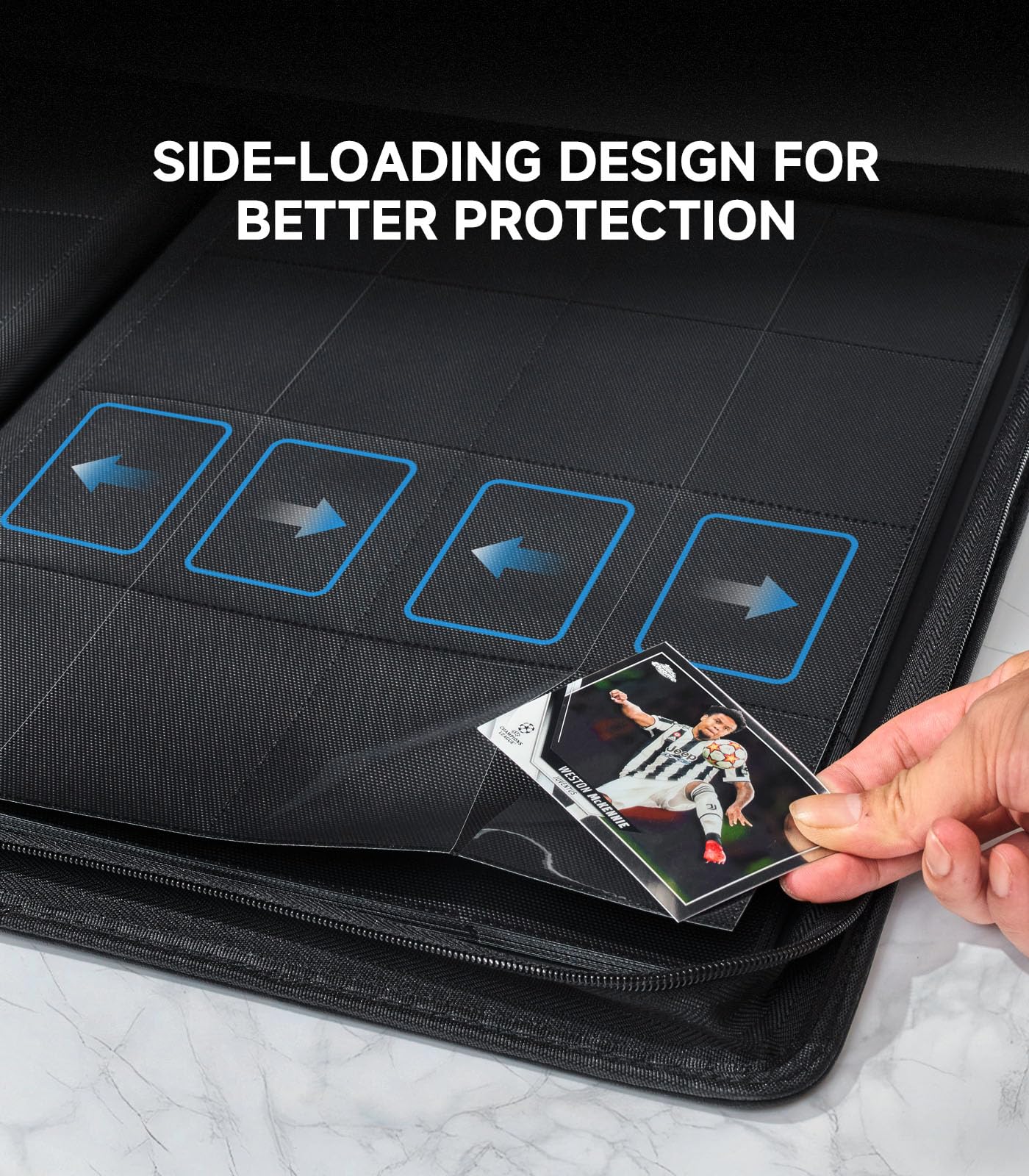 16-Pocket Trading Card Binder Holds 1024 Cards - enhanced PU Leather Album Ringless Side LoadingTrading Card Album Sturdy 3x4 Card Holder for MTG TCG YuGiOh Game Cards & Sports Cards (Black)