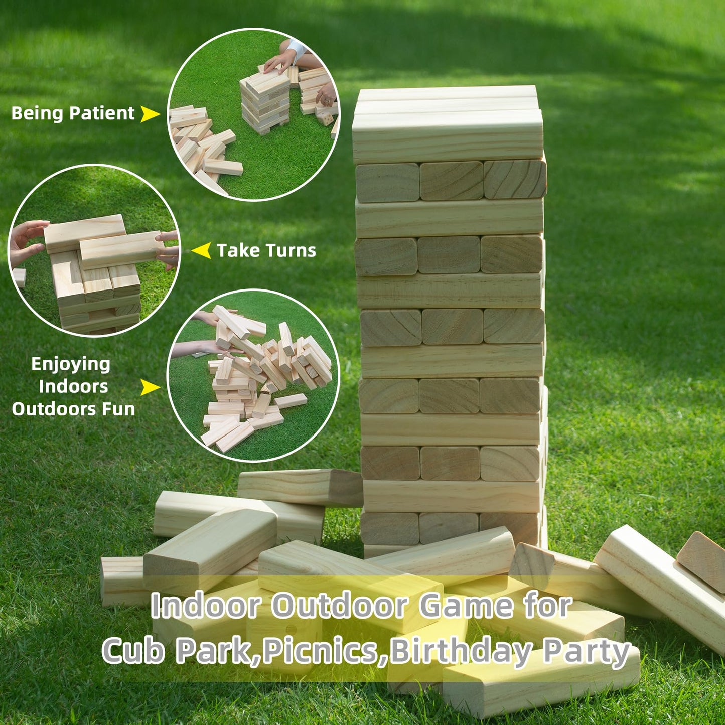 Gorock Giant Tumble Tower, Indoor Outdoor Stacking Timber Games For Kids Adults Family, 60 Pcs Wooden Block Building Family Game