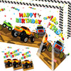 Dydamud Monster Truck Tablecloth,Monster Machine Birthday Party Supplies 3 Pcs Disposable Machine Truck Table Cover Checkered Ta