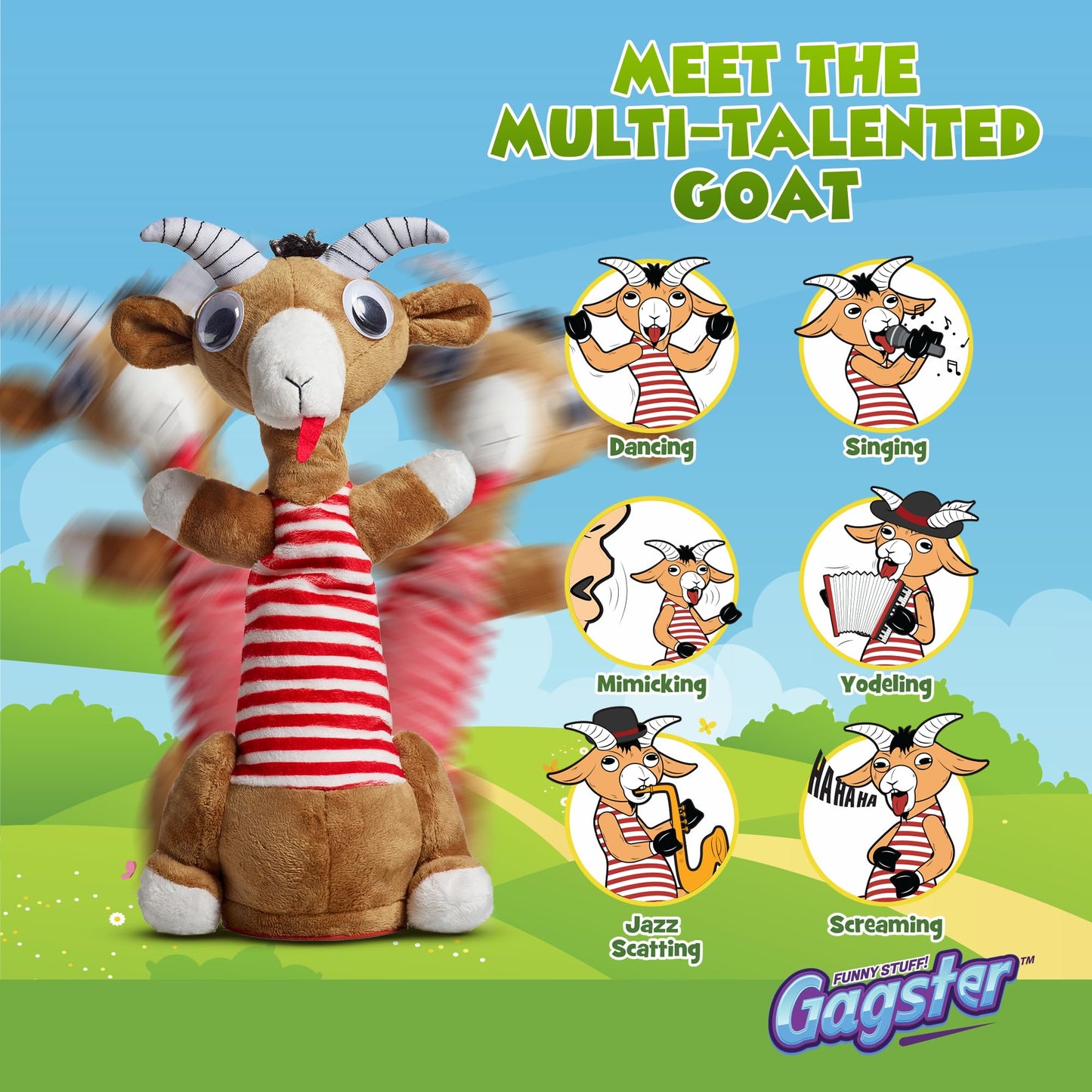 Gagster Screaming Goat Dancing Toy - Mimicking Toy For Kids - Toy That Repeats What You Say, Singing & Talking, Electronic Yodeling For Anyone Who Loves Talking Toy & Funny Gag Gifts