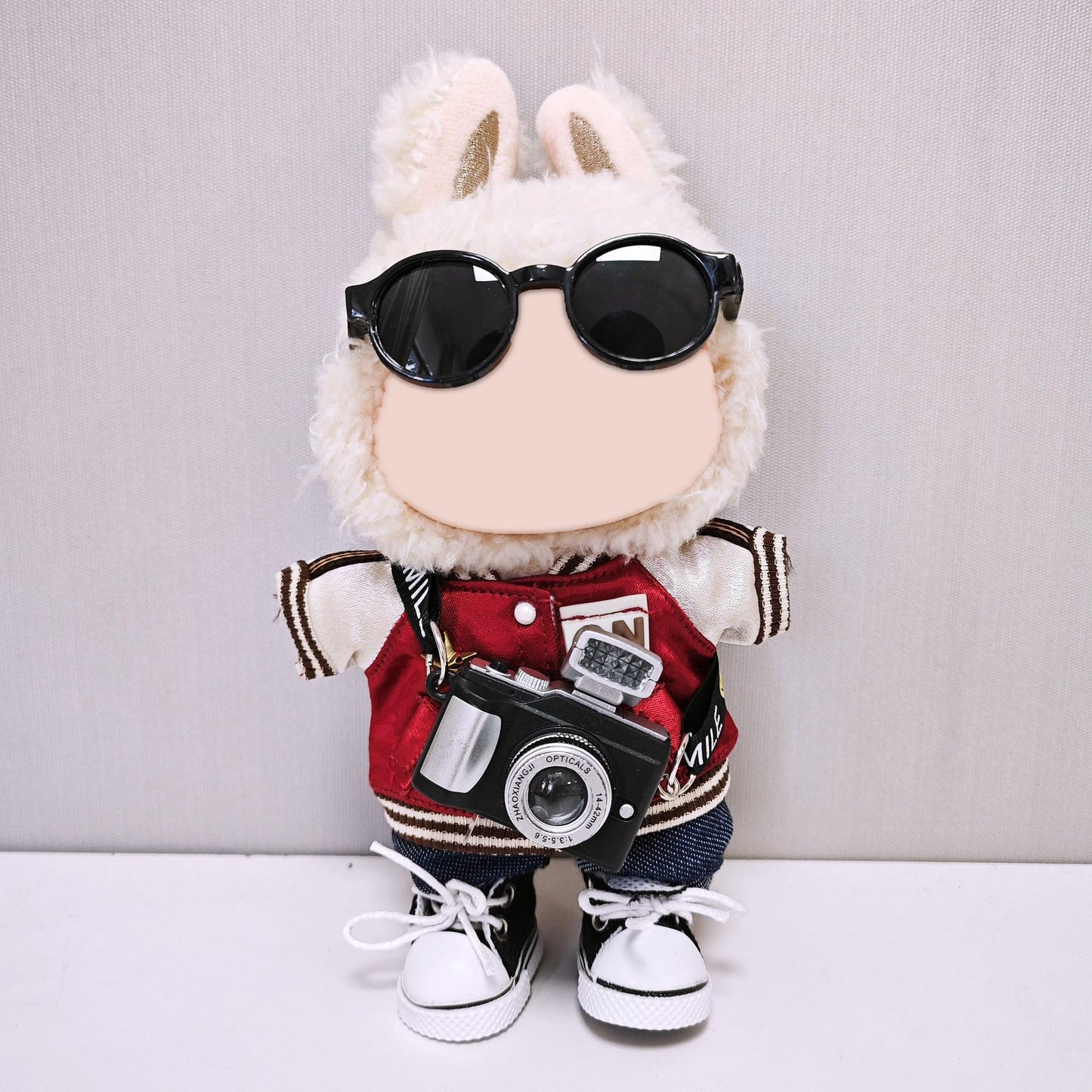 Doll Outfit Set for 17cm Dolls 4 Piece Clothes Set for Labubu enhanced Fashion Clothes for Labubu Dolls Accessories Suit Baseball Jacket+Jeans+Canvas Shoes+Glasses