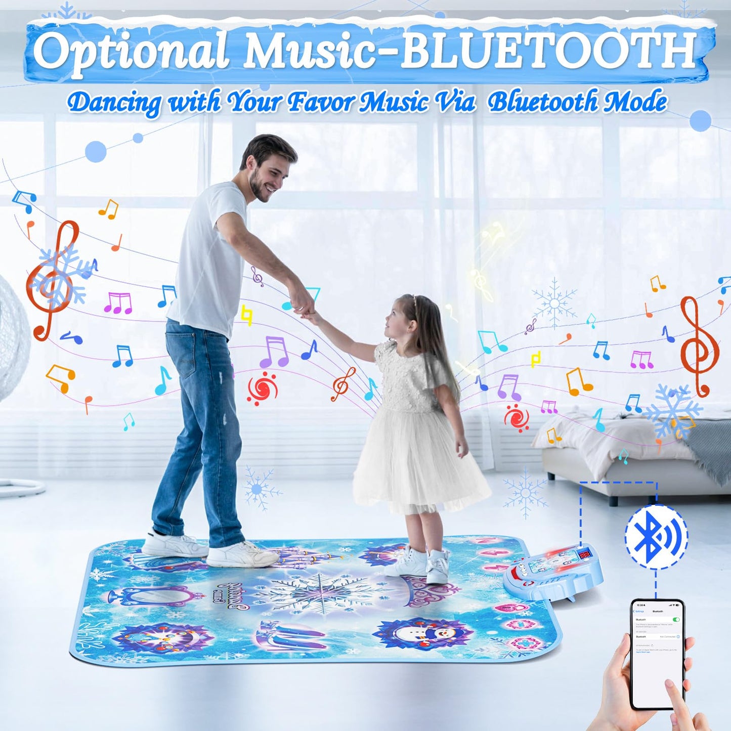 Handwell Dance Mat Toys Girl Gift: 8-Button Frozen Dance Pad With Wireless Bluetooth Electronic Dance Game For Kids Led Light Bu