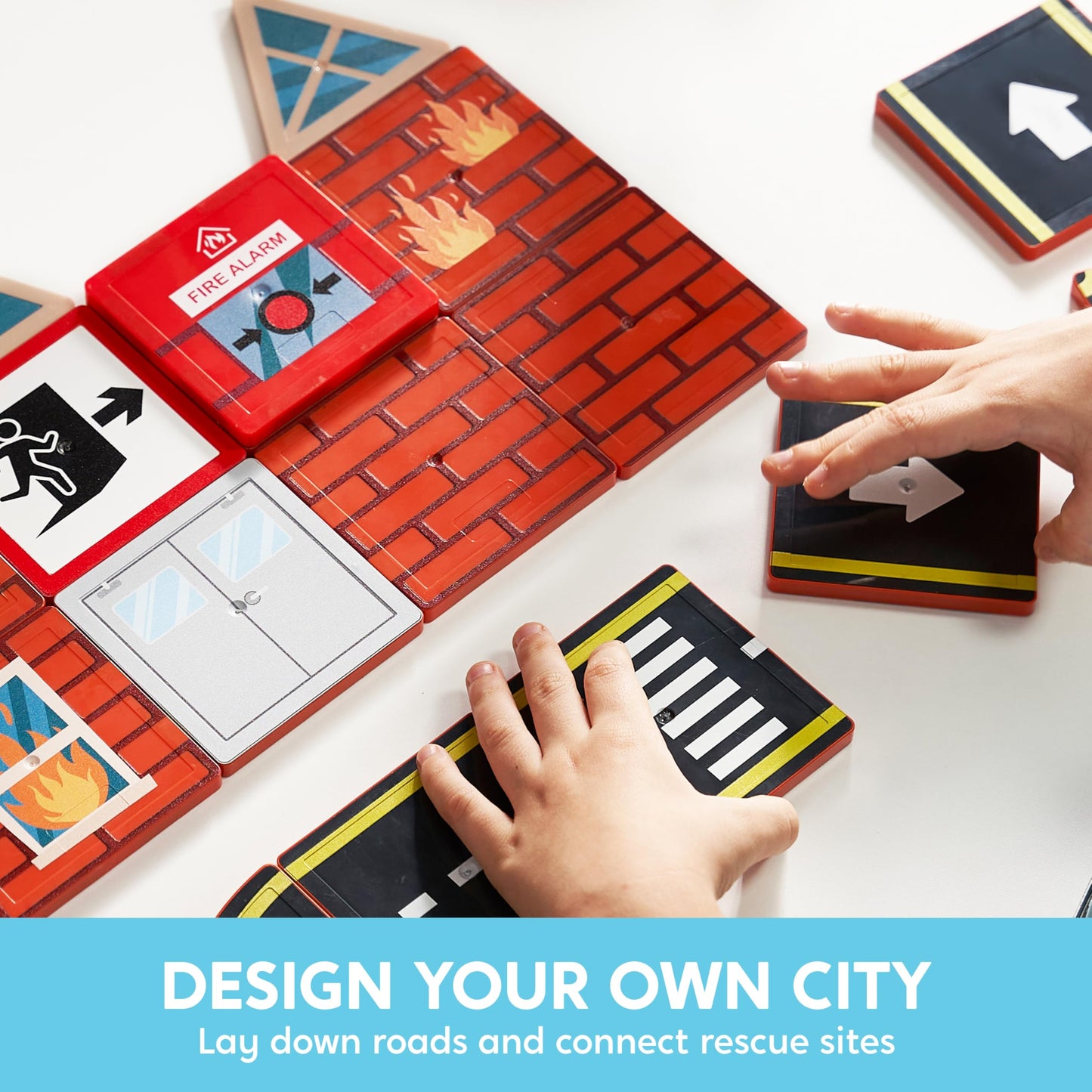 Syncfun 40Pcs Magnetic City Rescue Set For Kids - Dual-Theme Construction & Firefighting Scenarios, Including Vehicles & Cranes,