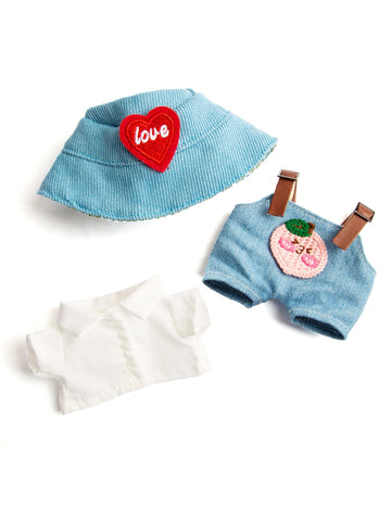 17 cm Doll Clothes 3-Piece Set Stylish Clothes for 17cm Doll enhanced Outfit with Accessories for Doll- Red Heart Cyan Hat & Polo Shirts & Peach Romper (NO Doll)