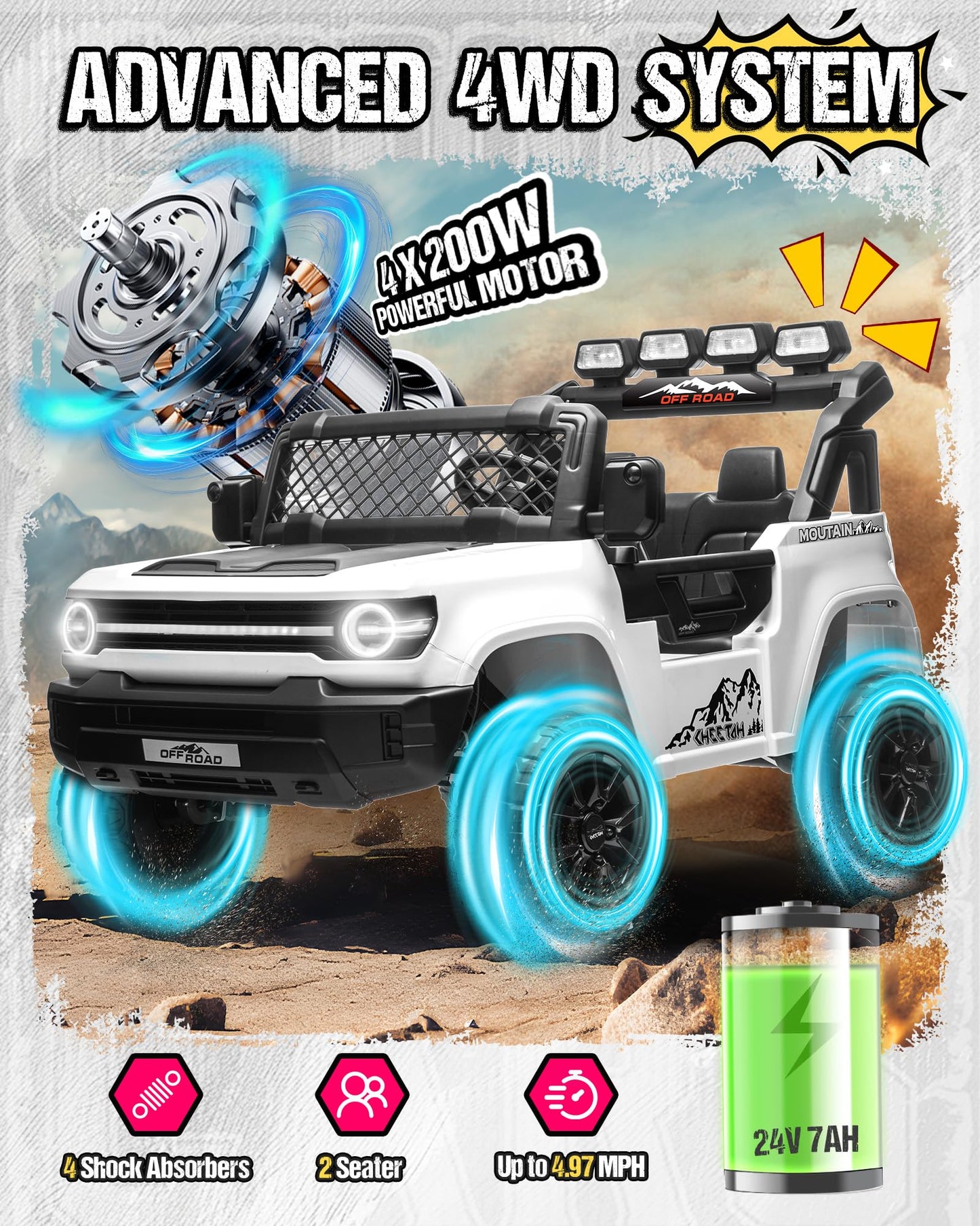 Letsgoride 24V Ride On Toys For Big Kids, 2 Seater Electric Car W/22'' Large Seat, Remote Control, Shovel, 4X200W Engines, 4Wd/2
