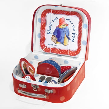 YOTTOY 14-Piece Paddington Bear Tin Tea Set with Illustrations & Sturdy Carrying Case - Perfect Kids' Gift for Tea Parties