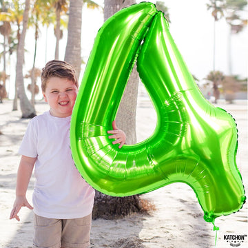 Katchon, Light Green Number 4 Balloons - 40 Inch | Green 4 Balloon Number For Grave Digger Birthday Party Supplies | Lime Green 4 Year Old Balloon For Dinosaur Birthday Decorations 4 Year Old Boy