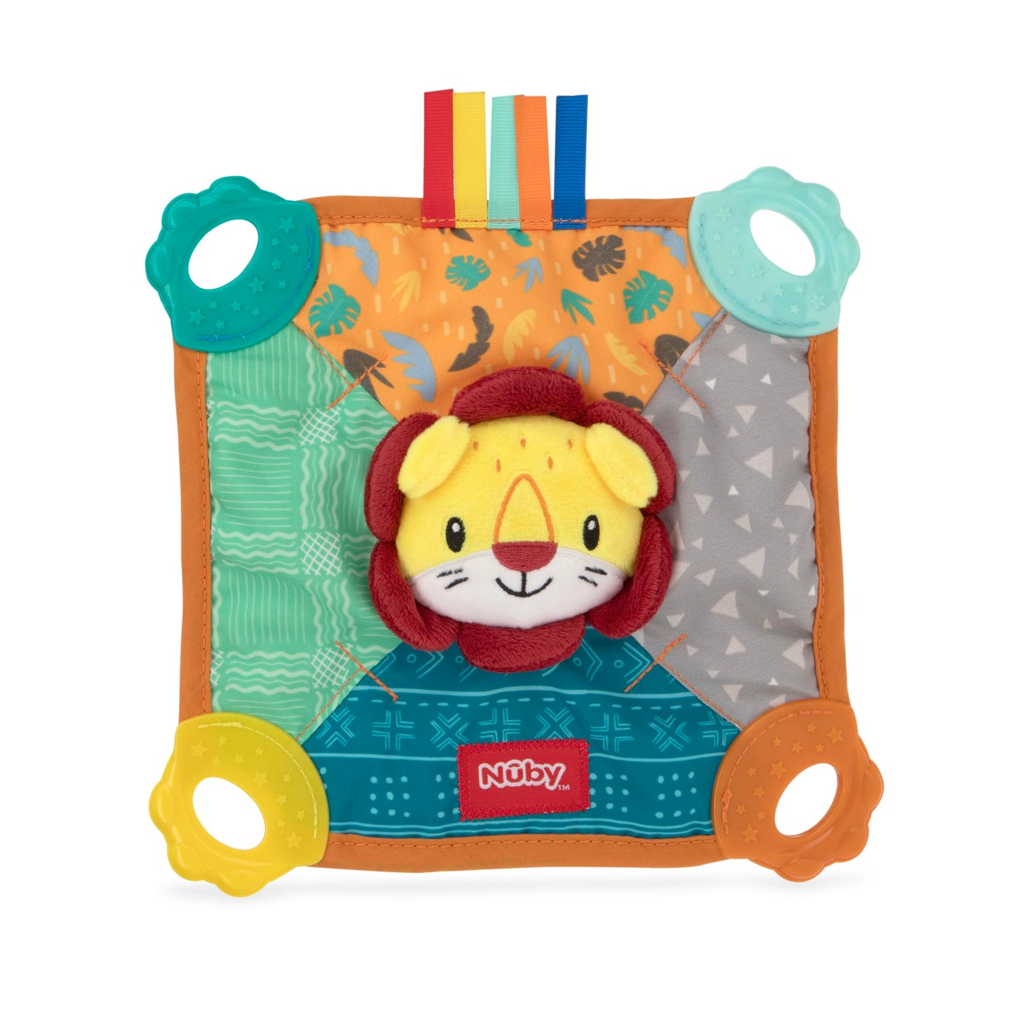 Nuby Teething Blankie Characters May Vary, Red/Yellow/Green/Orange/Blue, 1 Count
