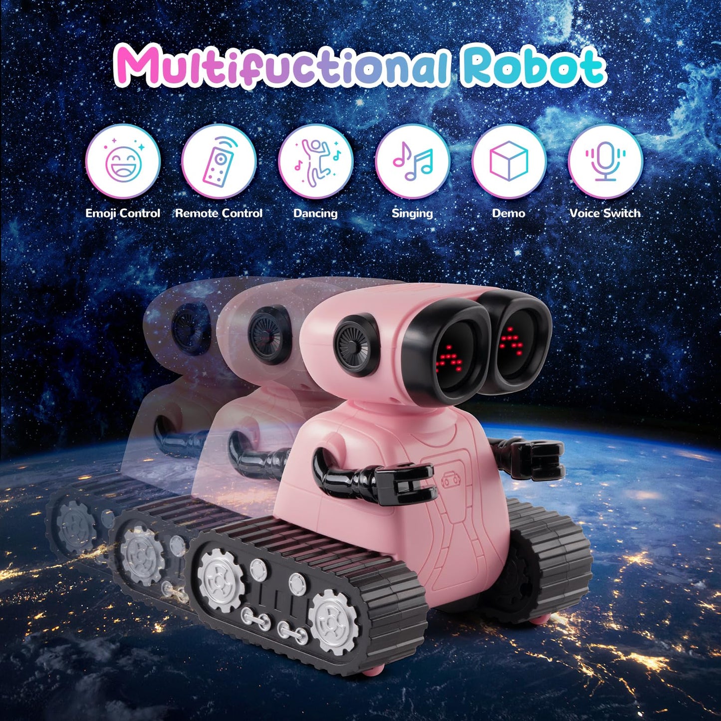 Sgile Remote Control Robot Toys With Music And Led Emojis Eyes, Auto-Demonstration, Rc Rechargeable Emo Robots For Kids Age 3 4 5 6 7 Year Old Girls And Boys Gift Pink