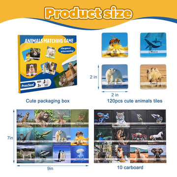 Goldge 120Pcs Memory Match Game For Kids | Animal Theme | Educational Toddler & Preschool Activity | Boys, Girls, & Family Fun |