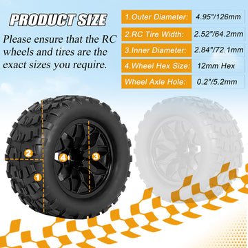 RC Station 12mm Hex 1/10 Scale RC Truck Tires & Wheels - 2.8" Preglued for Traxxas Rustler, Stampede, Hoss, E-Revo
