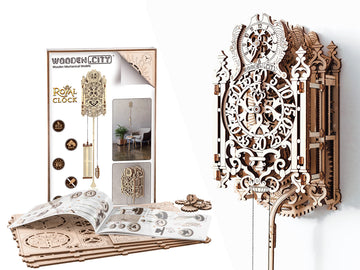 WOODEN.CITY Royal Wall Clock Kit 3D Puzzle Wooden Clock Model - 126 Pieces Mechanical Pendulum Coin-Operated Rococo Style Expert Unisex Ages 14+ WR314