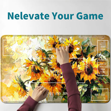 Rwutytiul Yellow Sunflower Card Playmat 24 X 14 Inch With Tube Bag, Card Gameplay Desk Mat For Commander Deck, Mtg, Rpg, Ccg, Tc