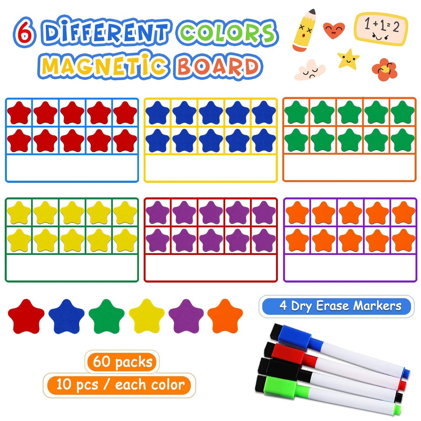 Looikoos Magnetic Ten-Frame Set,Math Manipulative Games For Elementary Classroom & Kindergarten,Early Education Math Enlightenment Toys, Math Aids Accessories Supplies For Classroom