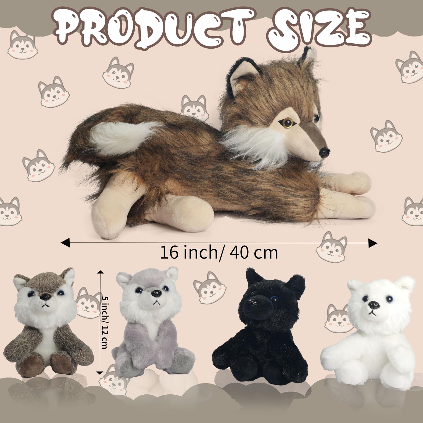 5Pcs Wolf Stuffed Animal Plush Wolf Toys Inside 16 Inch Mommy Wolf Plush With 4 Cute Baby Wolves In Her Zippered Tummy Soft Wolf