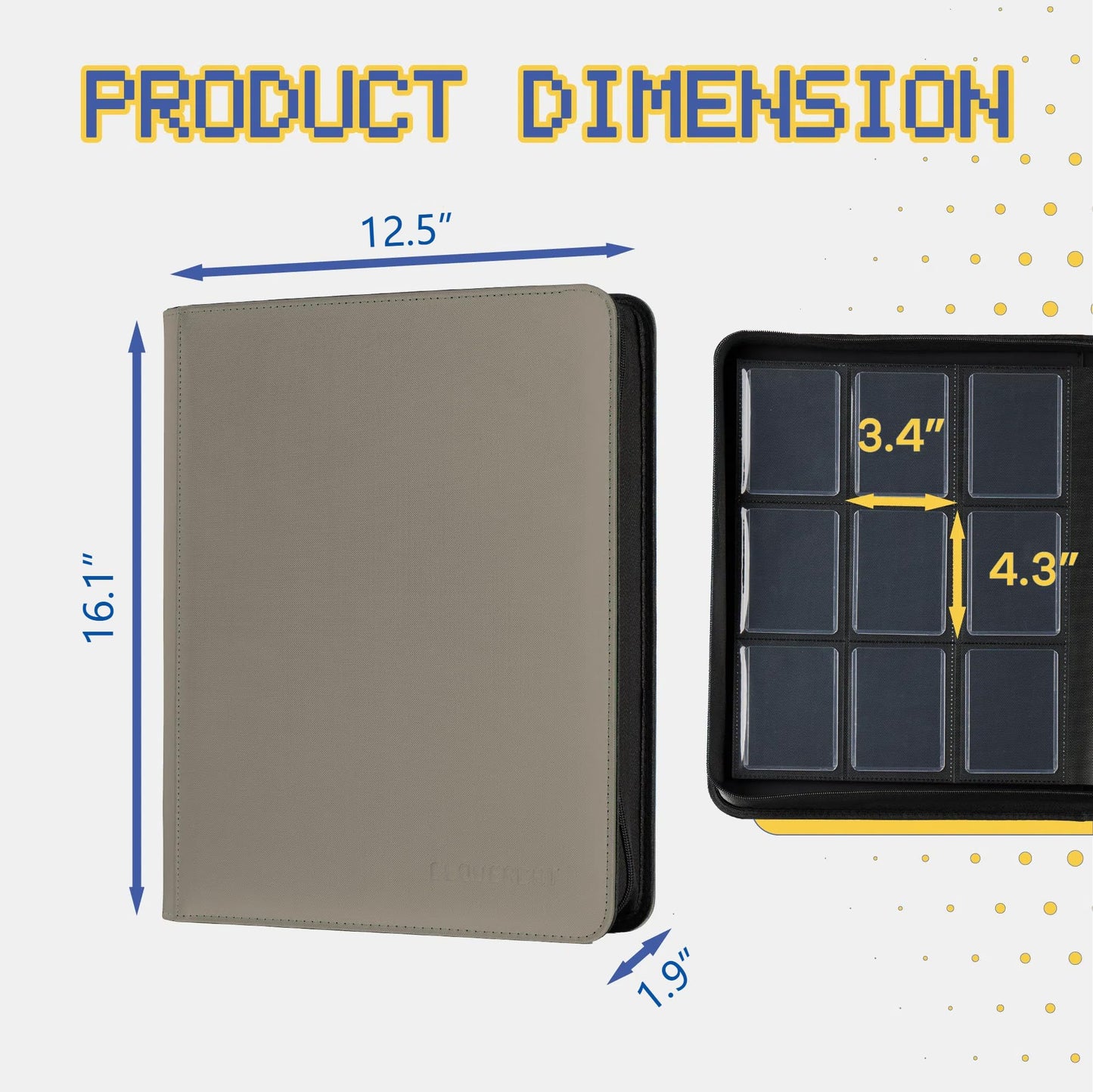 9-Pocket Toploader Binder Clovecat enhanced Card Book Holds 252 Trading Card with 20 Removable Top-loader Sleeves PU Card Holder Folders Card Album for MTG TCG Yugioh Game & Sports Cards(Gray)