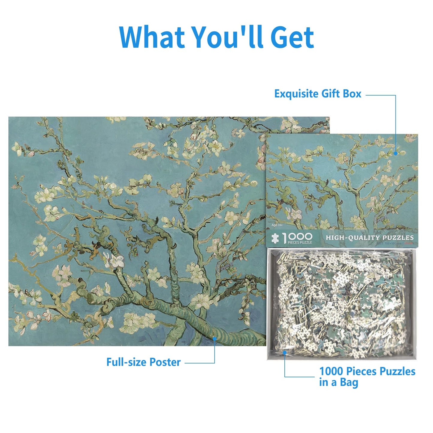 1000 Piece Puzzle For Adults Almond Blossoms By Van Gogh Jigsaw Puzzles 1000 Pieces Van Gogh Puzzles For Adults 1000 Pieces Famous Oil Painting Puzzle 1000 Pieces Jigsaw Puzzles 1000 Pieces For Adults