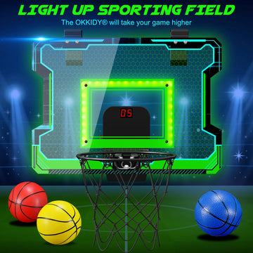 Okkidy Mini Indoor Basketball Hoop, Light-Up Basketball Hoop With Electronic Led Scoreboard, Small Outdoor Basketball Game Toys For 6, 7, 8, 9, 10, 12+ Year Old Girls Boys Kids Teen Adults, Idea Gifts