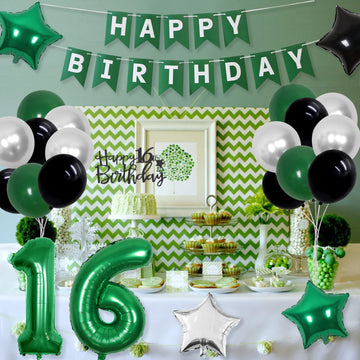 Cheereveal 16th Birthday Decorations for Boys Green, Happy Birthday Party Supplies with Hanging Swirls Happy Birthday Banner Cak