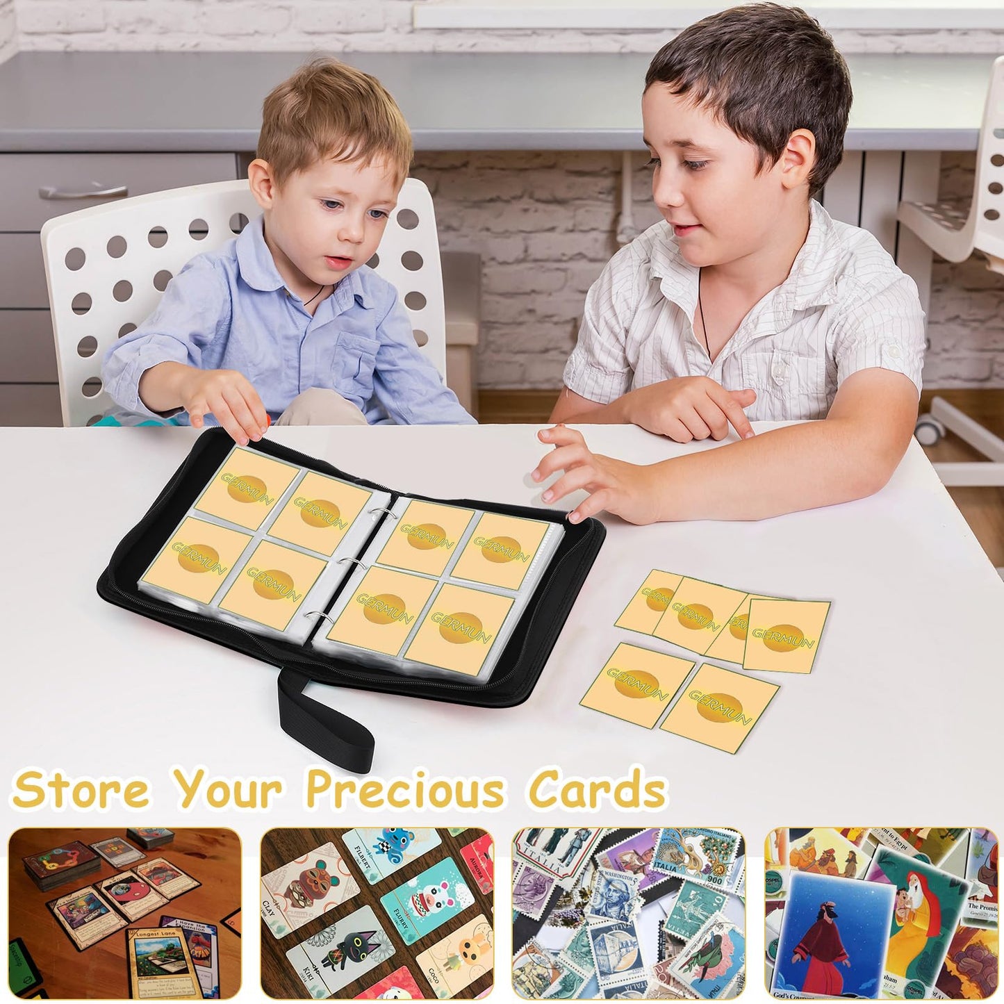 GERMUN 4 Pocket Card Binder enhanced Zip Trading Card Binder 400 Double Sided Pocket PU Card Collection Binder Collector Card Album Card Folder for MTG TCG Sports Cards Game Cards (Yellow)