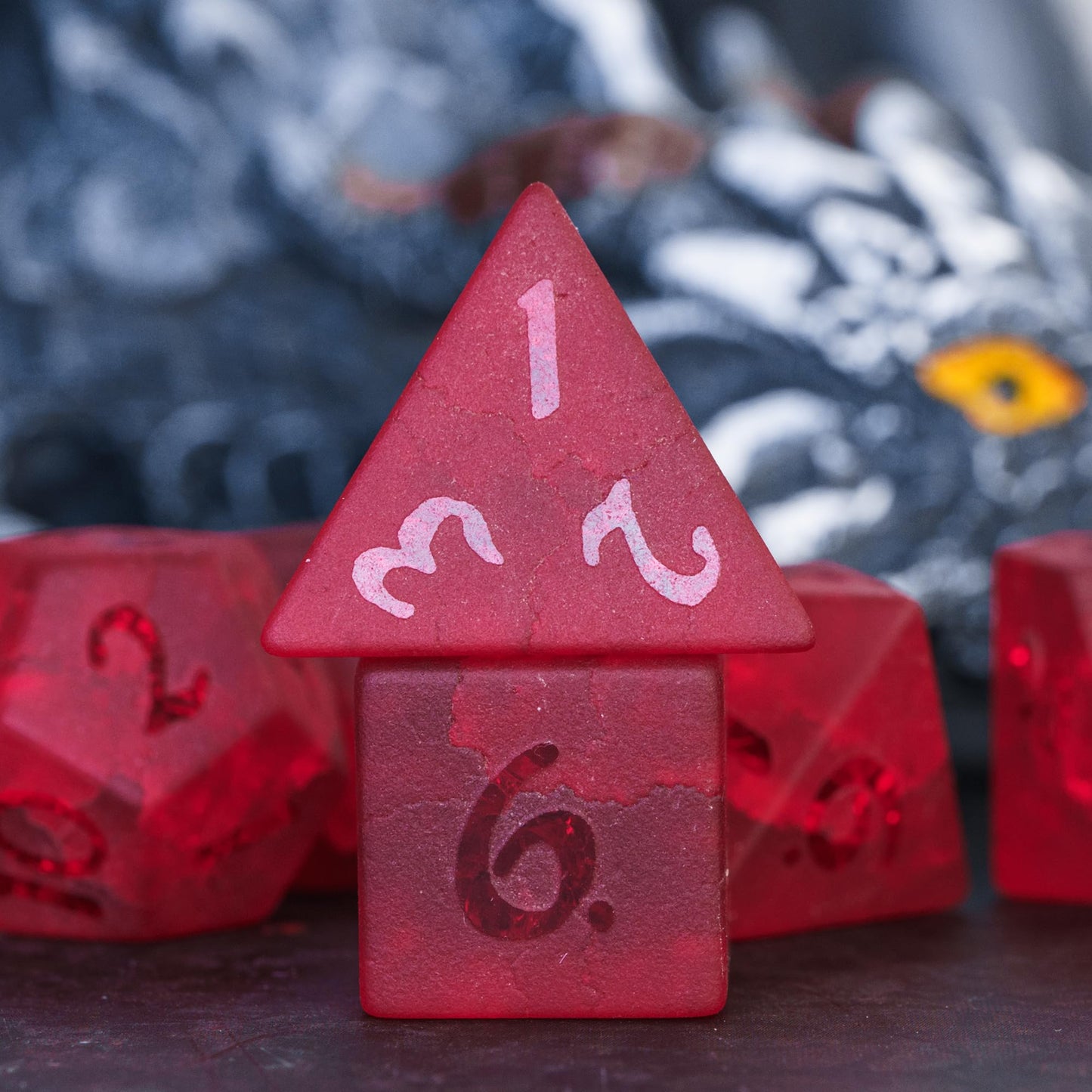 UDIXI Red Cracked Glass Dice Set D&D, 7 Piece Glass Polyhedral DND Dice for Dungeons and Dragon Tabletop Game
