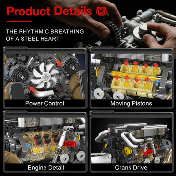 Sosuy W16 Motorized Model Engine Kit for mature-themed Men Teen Electric Drive Ultra-Realistic Working Replica Home Set for Collection Fans STEM Building Block Toy for Boy Birthday Gift for 8+ Kid 952Pcs