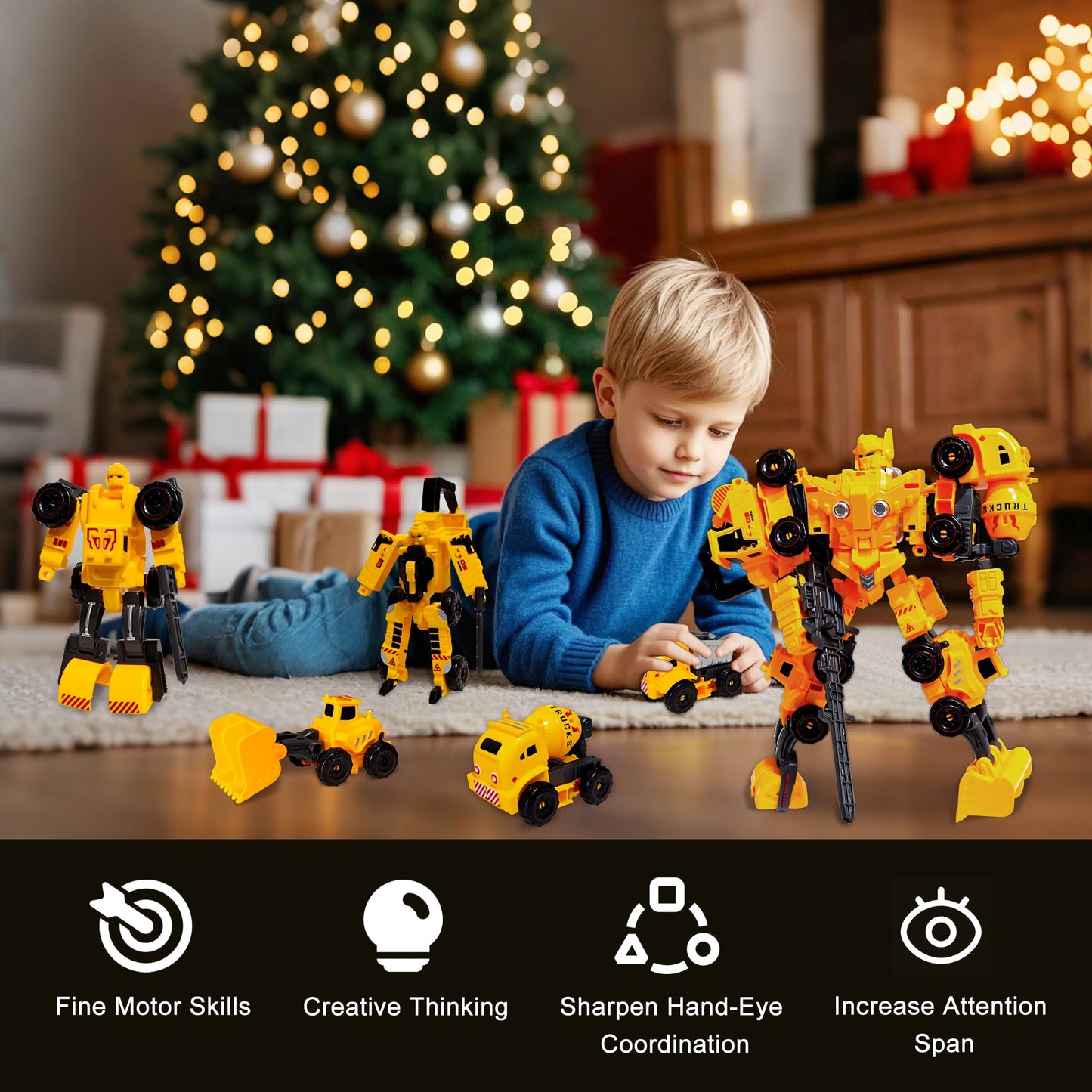 Hopandos Transforming Robot Set, 6 In-1 Construction Car Toys For Kids, Science Kits, Outdoor Diy Transomer Robots Set Toys Birt