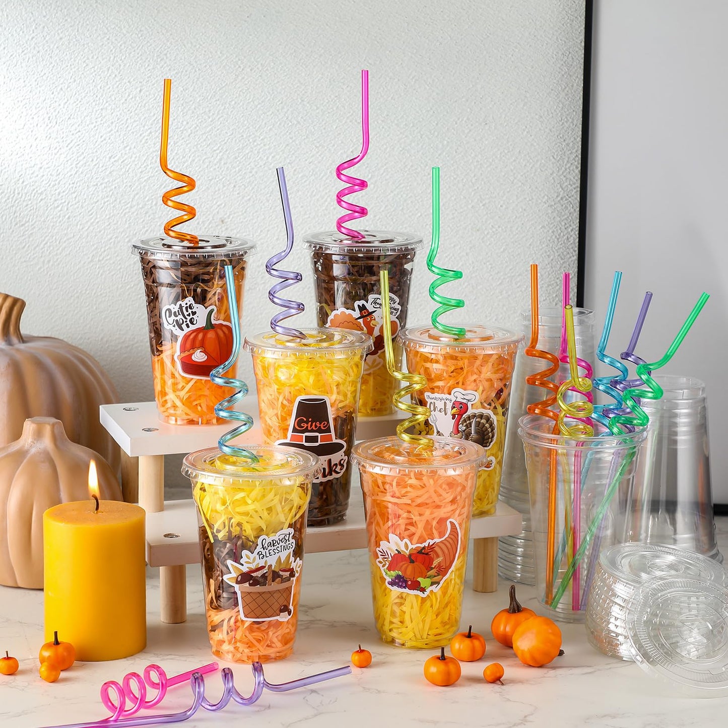 Qinyoung 24 Set Creative Fall Thanksgiving Classroom Gifts for Student Kid Thanksgiving Fall Gift Cups for Candy Treats Snack To