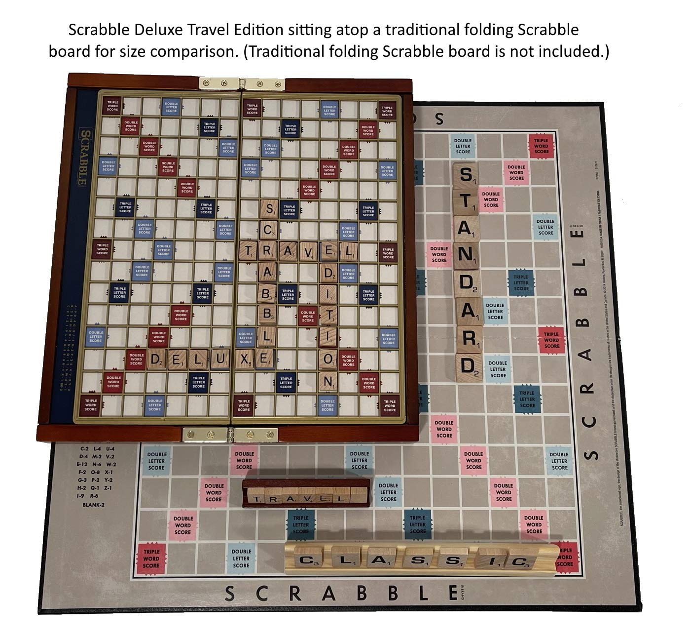 WS Game Company Scrabble Deluxe Travel Edition | Compact Wooden Game Set | Hidden Storage, Magnetic Closure | Multicolor, Model 27080