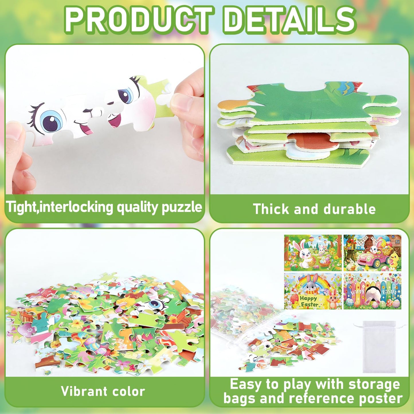 4 Packs 100Pcs Easter Puzzles for Kids Age 4-6 Easter Gifts Happy Easter Bunny Egg Rabbit Jigsaw Puzzle Easter Party Supplies Sp