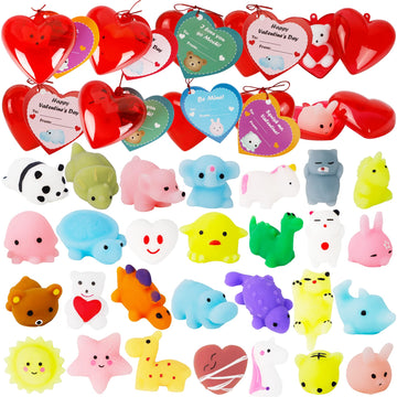 Ridota Kids Valentines Gifts, 28 Pcs Mochi Squishy Toys, Mochi Squishy Filled Hearts With Valentines Day Cards For Kids, Valenti