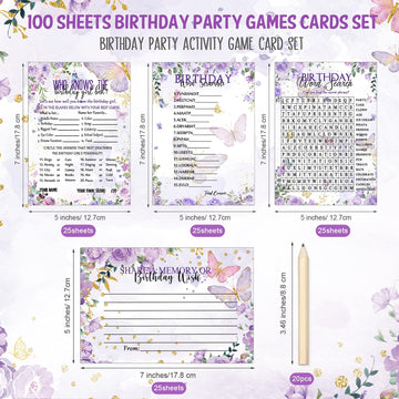 Fumete Birthday Party Games & Activities 100 Pcs Who Knows The Girl Game with 20 Pencils Girly Birthday Cards Set for Teens Swee