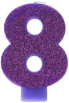 Amscan Birthday Celebration, Numeral #8 Glitter Candle, Party Supplies, Purple, 3 1/4, Model: