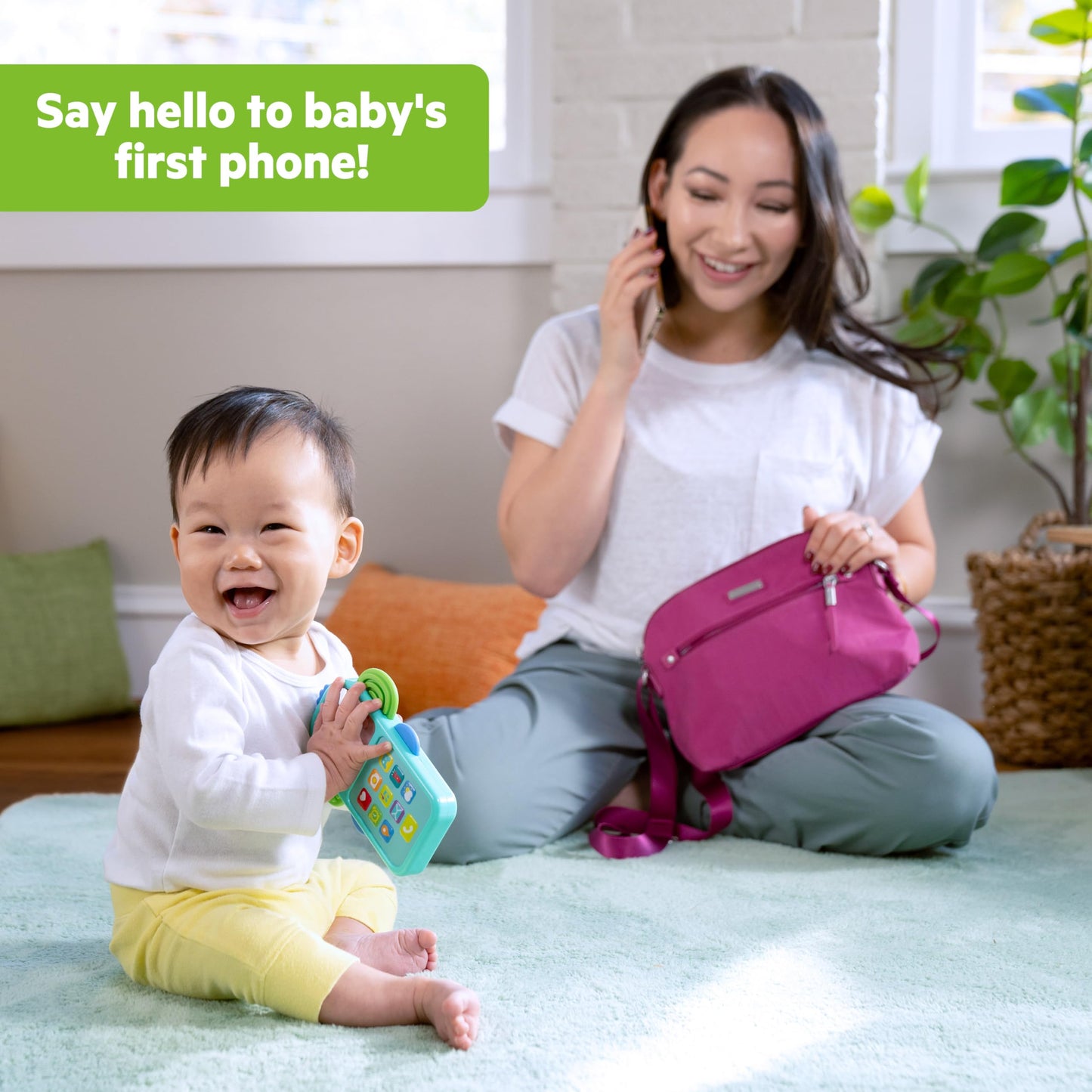 Bright Starts Elephone Baby Phone Toy for Mini-Me Fun with Music and 20+ Sound Effects, 6 Months & Up