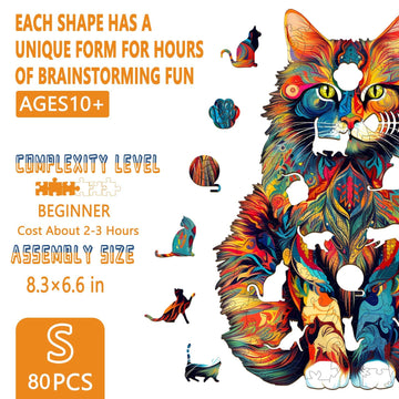 Wooden Puzzles for mature-themeds - Advanced Maine Cat Wooden Puzzle Unique Shape Wooden Jigsaw Puzzles for mature-themeds Wood Puzzles mature-themed Cat Gifts for Cat Lovers Women Family Puzzles 8.3 x 6.6in 80pcs