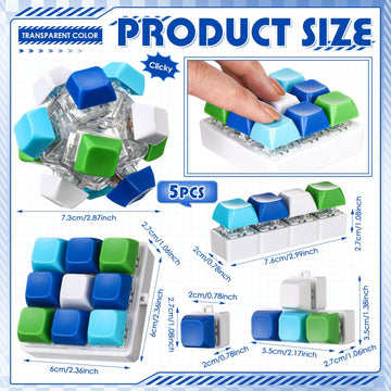 Halloscume 5 Pcs Keyboard mature-themed Fidget Toy Clicker Toy in 5 Styles Keyboard Fidget Keychain Cube Mechanical Key Button Clicker Stress Relief Gift for Office Home Pass Time(Blue Green)