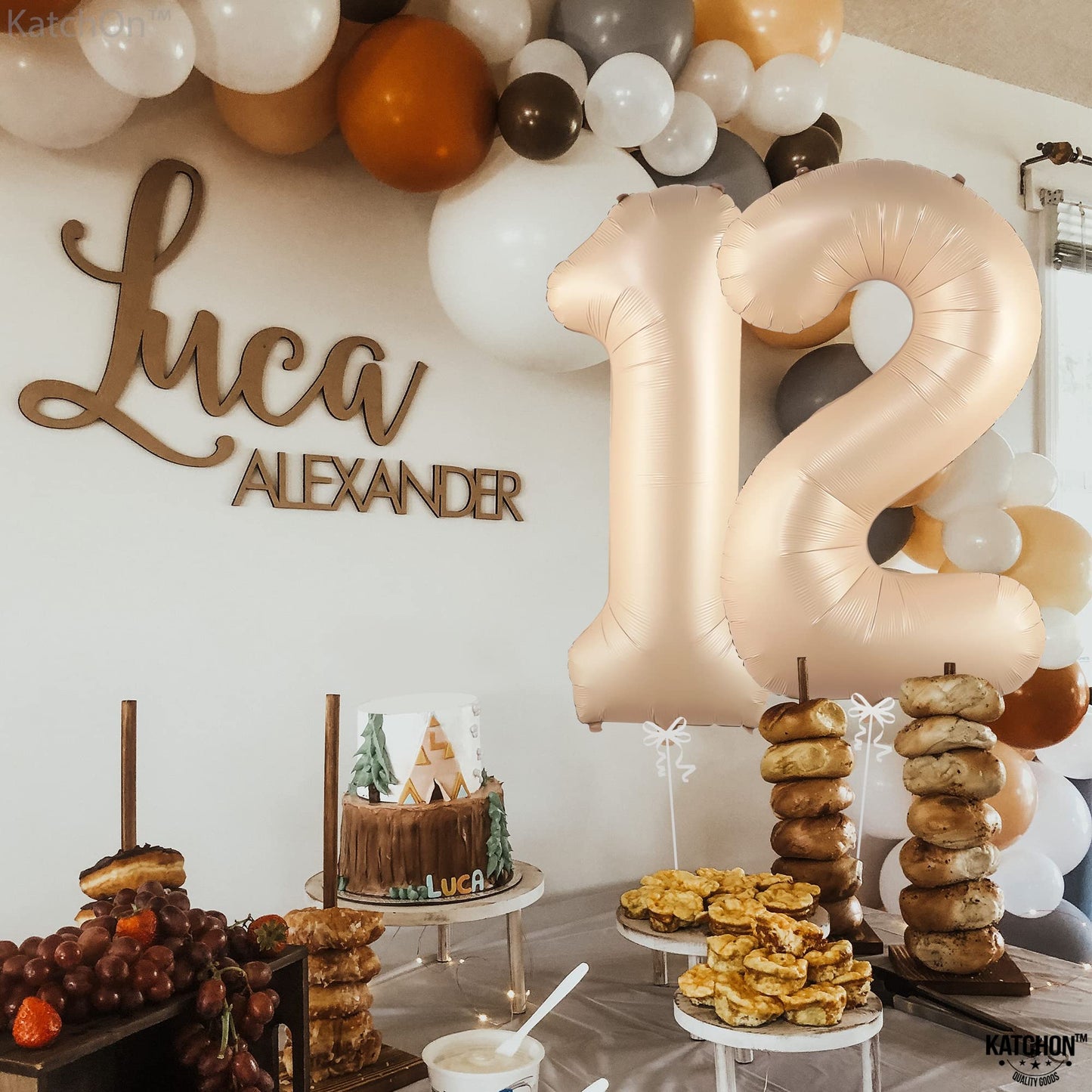 Katchon, Huge Caramel 12 Balloon Number - 40 Inch | Retro Apricot Number 12 Balloons For Birthdays | Happy 12Th Birthday Decorations | Nude 12 Year Old Balloon For Sweet 12 Birthday Balloon Decoration