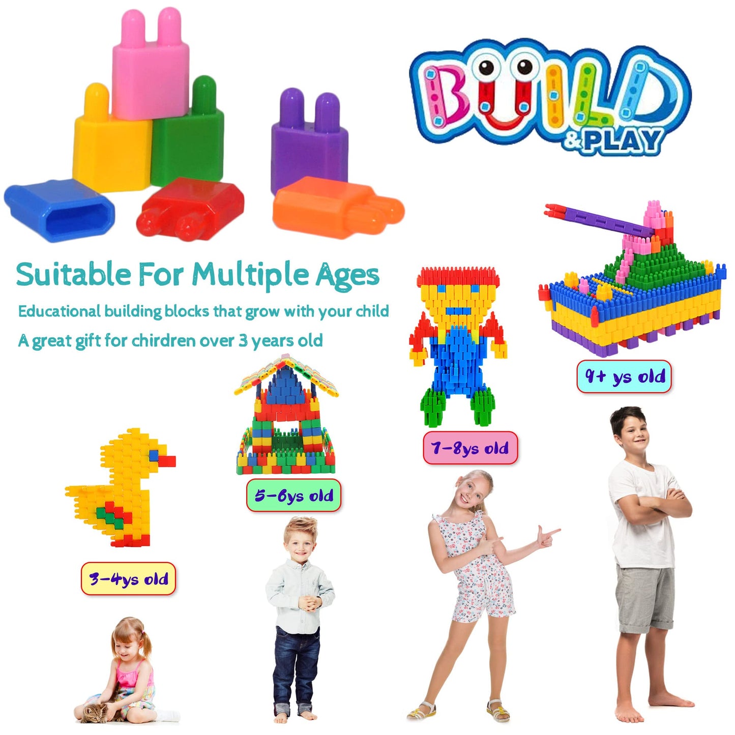 Fubaoda Kids 600Pcs Set Building Blocks Construction Toy - Learning Playset Stem Educational Kit Child Branin Development Preschool Kindergarten Toy