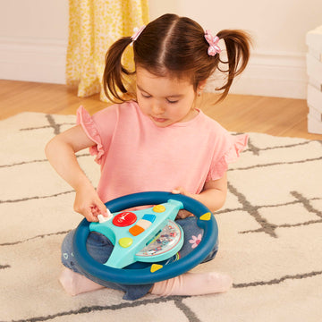 B. Toys Woofer's Musical Driving Wheel - Multicoloured Steering Wheel with Music & Lights for Toddlers, Model BX2305Z, Plastic