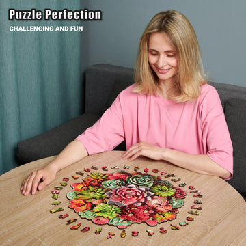Leogor Large Wooden Jigsaw Puzzles For Adults With Whimsical Pieces – 350 Piece Colorful Wood Succulent Puzzle With Unique Animal-Shaped And Flowers-Inspired Pieces – Beautiful Mosaic, 15.7'' X 15.3''