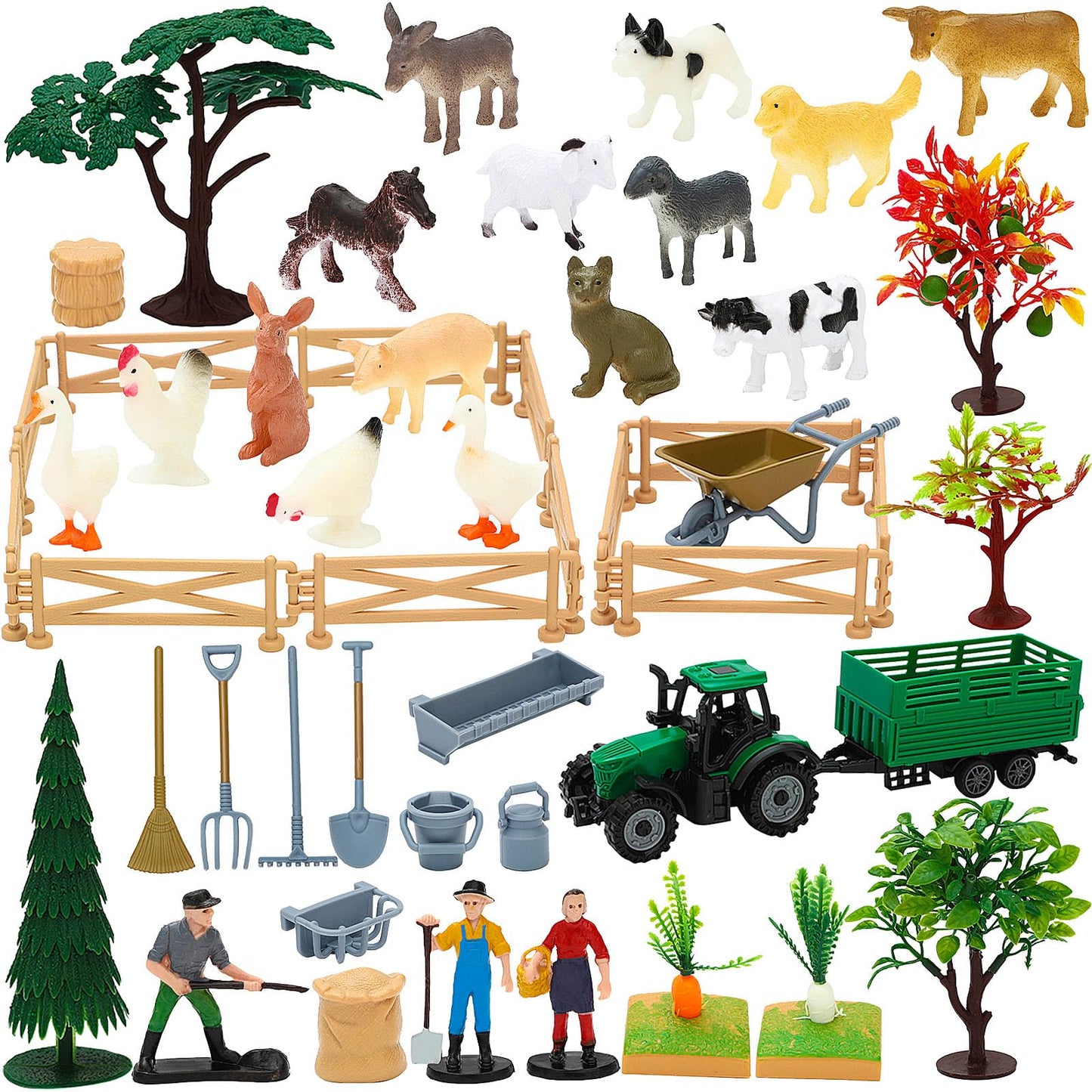 ONEST 49 Pieces Mini Farm Animal Figurines Playset Hand Painted Tiny Farm Animals Realistic Detailed Plastic Puppy Figures Toys