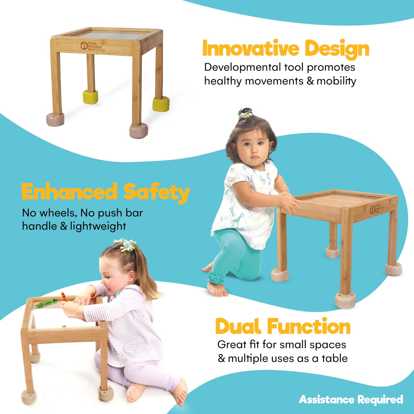 Little Balance Box, Best Push Pull Walker Toy, 2-In-1 No Wheels Spring Feet, Wooden Walker, Girl Boy Toddler Walker Push Stand Toys, Toddler, Child Activity Table (Beige + Booties)