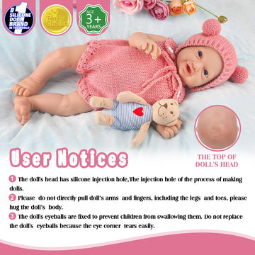 Vollence 12 inch Silicone Baby Dolls Lifelike Realistic Silicone Babies Reborn Real Newborn Baby Dolls with Feeding Accessories - Girl