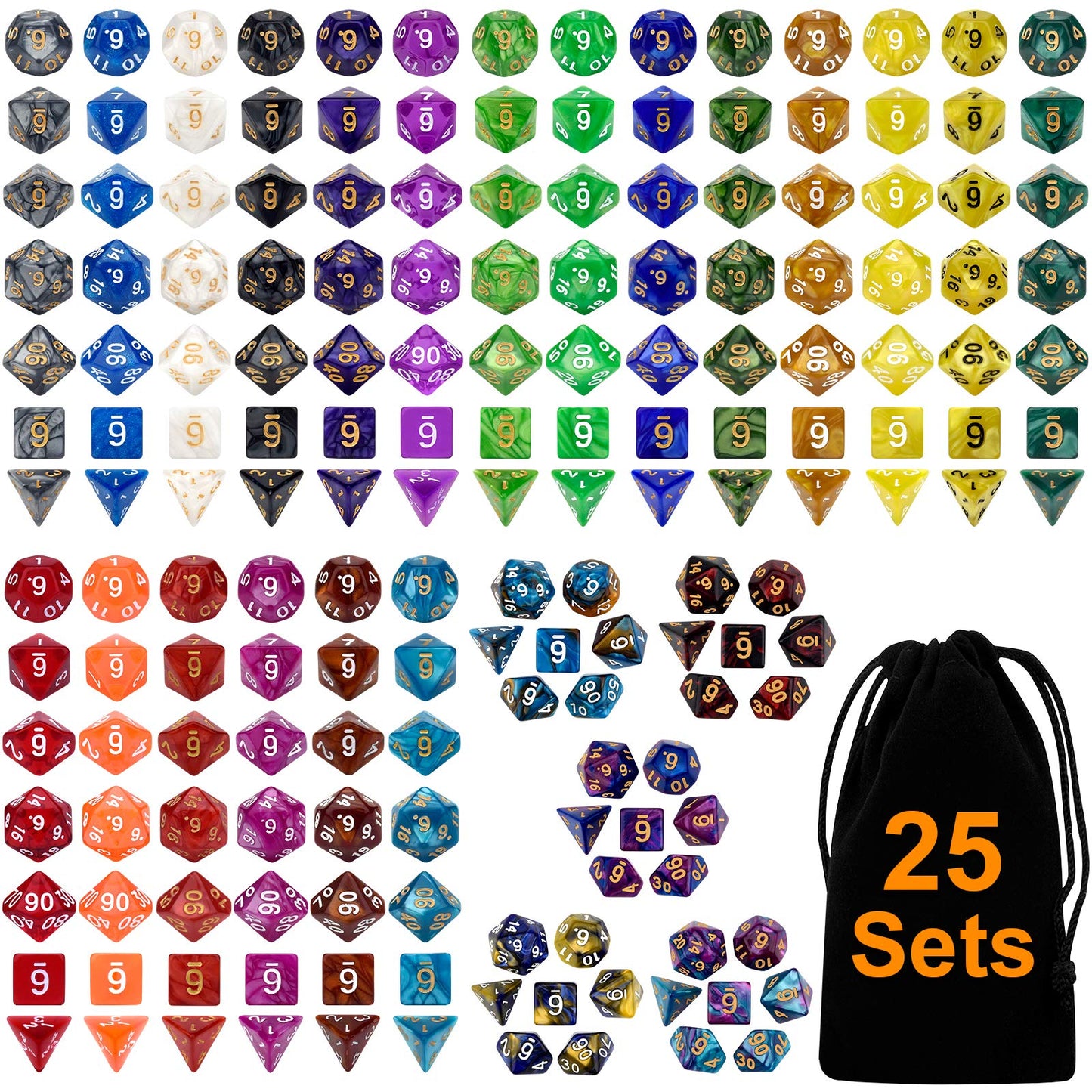 DND Double-Colors Polyhedron Dice Set for Dungeons and Dragons D&D RPG MTG Table Games D4 D6 D8 D10 D% D12 D20 25 Colors Dice wi
