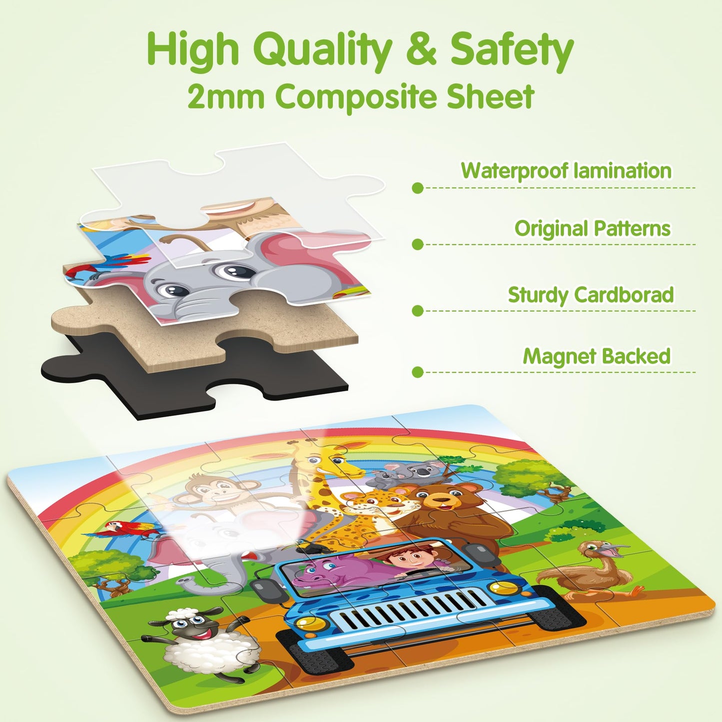 Synarry Magnetic Puzzles For Kids Ages 3-5, 20 Pieces Toddler Animal Puzzles, Children Travel Activity Toys Games For 3 4 5 6 Years Old Kids Boys Girls In Car Airplane, Learning Magnet For Road Trip