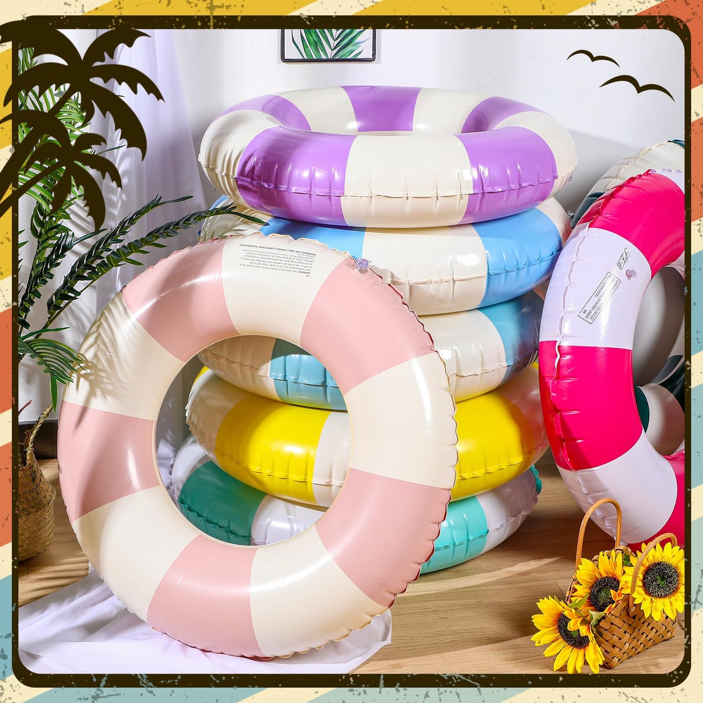 Lenwen 9 Pcs Classic Striped Pool Inner Tubes Pool Tubes With Fun Prints Pool Float Tube Inflatable Tube Float Bachelorette Pool