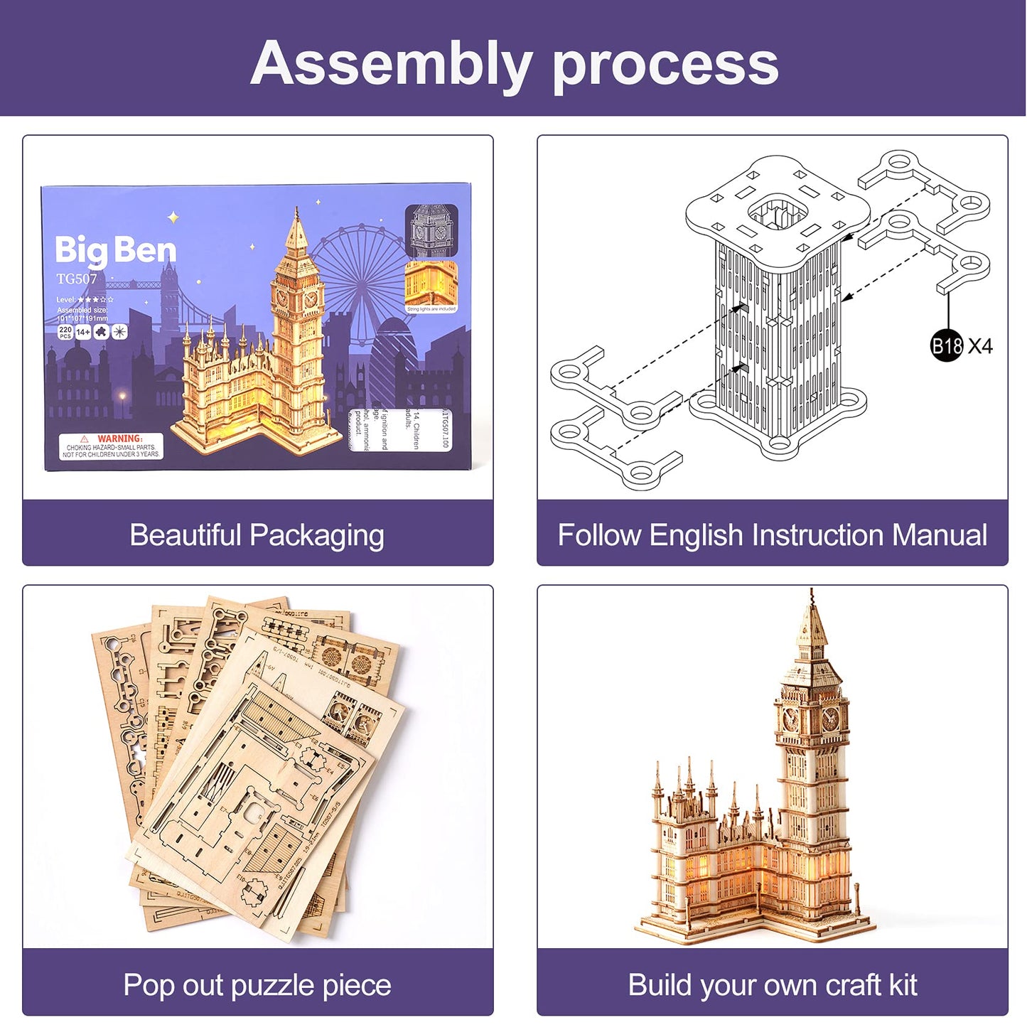 Rowood 3D Puzzles for mature-themeds Wooden Model Kit mature-themed Craft Kit Gifts for Teens Age 14+ Big Ben