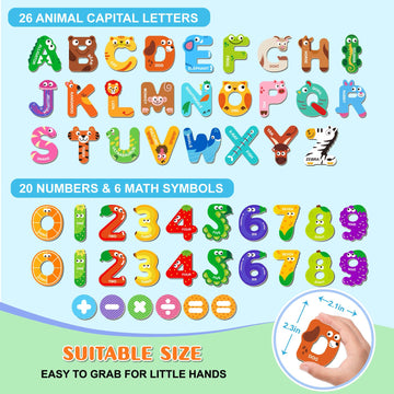 Magnetic Letters And Numbers, Fridge Alphabet Magnets For Toddlers 1-3, 52 Pcs Refrigerator Toys - 26 Uppercase 20 Numbers 6 Sym