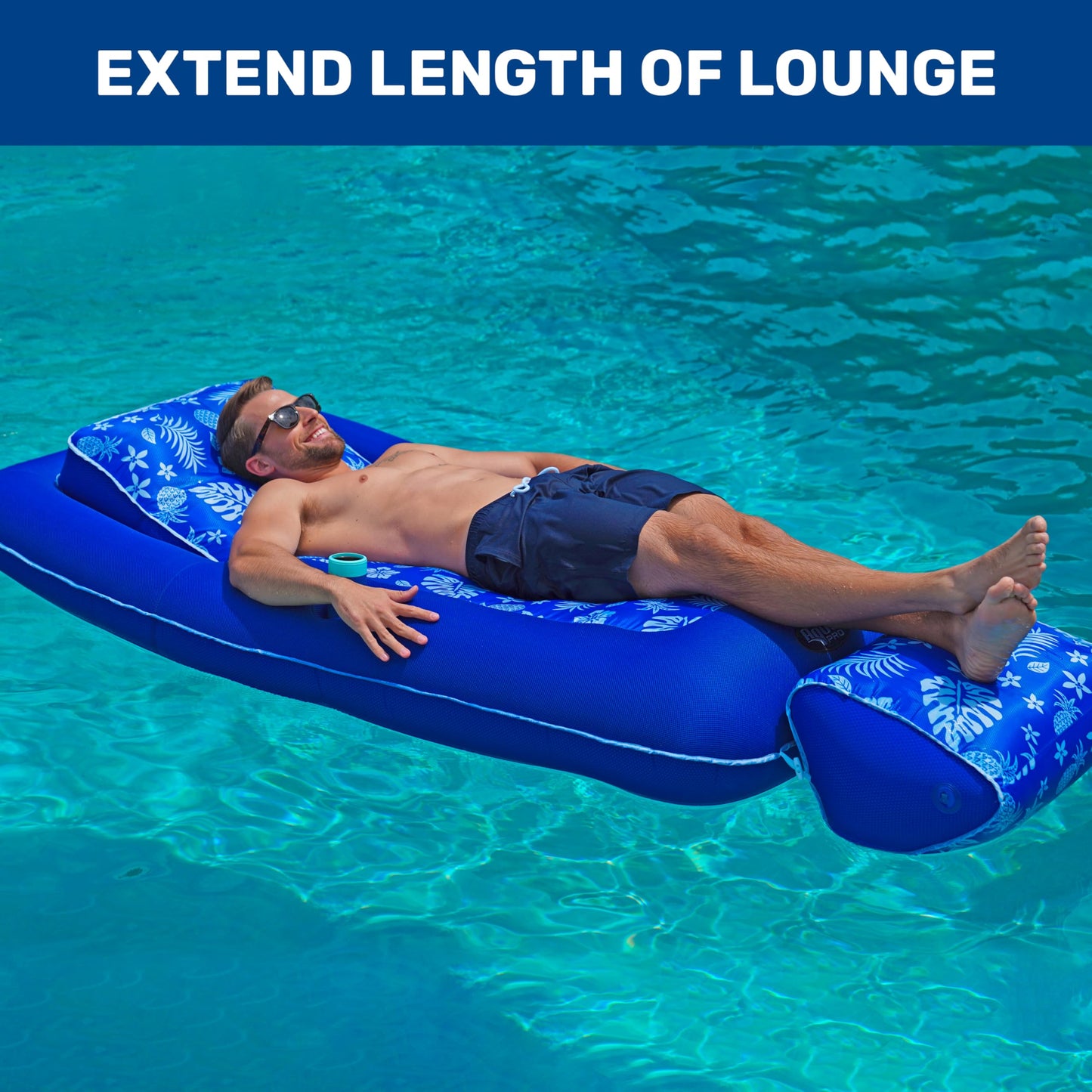 Aqua enhanced Convertible Ultimate Pool Lounger Inflatable Pool Float Heavy Duty X-Large 74 - 90 Pineapple Hibiscus