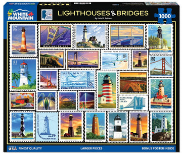 White Mountain Puzzles - Lighthouses & Bridges - 1000 Piece Jigsaw Puzzle for mature-themeds - Fun Family Activity - 24x30